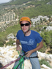 Abseiling off a route at Madera